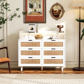 6-Drawer Rattan Storage Cabinet With LED & Power Outlet For Bedroom, Living Room