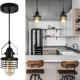 Industrial Black Pendant Light Metal Cage Pendant Lights Dining Room Hanging Lighting For Kitchen Island Living Room Bedroom Entryy Barn Farmhouse,Spr