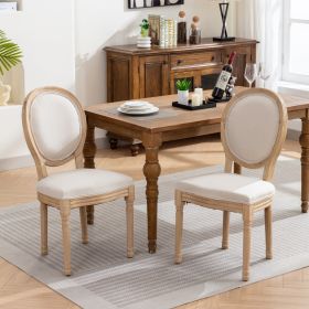 French Style Solid Wood Antique Linen Fabric Dining Chair, Set Of 2