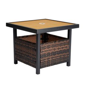 Yellow Plastic Wood Surface, Brown Gradient Rattan, Weaving Rattan Edge Tables