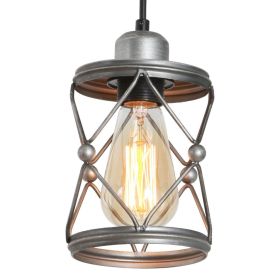 Industrial Pendant Lighting For Kitchen Island, Rustic Mini Cage Pendant Light, Farmhouse Pendant Lamp With Silver Grey Adjustable For Dining Room, Ha