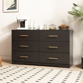 Black Color Large 6 Drawers Chest Of Drawer Dressers Table With Golden Handle