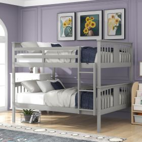 Full Over Full Bunk Bed With Ladder For Bedroom, Guest Room-Gray