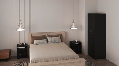 Dunlap Three Piece Bedroom Set, London Armoire + Two Leyva Nightstands, Black