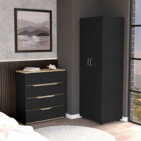 Raines Two Piece Bedroom Set, London Armoire + Aralia Drawer Dresser, Black / Light Oak
