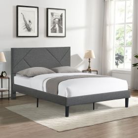 Queen Size Upholstered Platform Bed Frame with Headboard;  Strong Wood Slat Support;  Mattress Foundation;  No Box Spring Needed;  Easy Assembly;