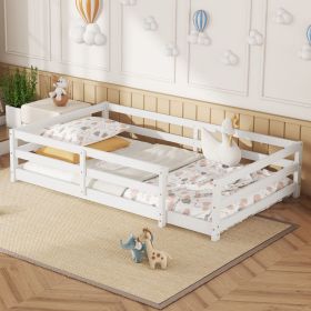 Twin Size Floor Bed, Montessori Floor Bed with Fence, Kids Montessori Bed Twin Size, Wood Montessori Floor Bed for Kids, Girls, Boys(WHITE)