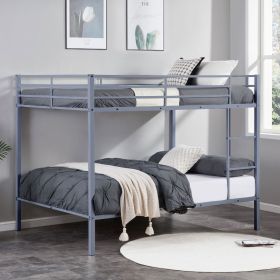 Full Over Full Bunk Bed, Heavy Duty Metal Bunk Bed Frame with Built-in Ladder and Safety Guard Rail, Low Metal Bunk Bed Frame for Kids