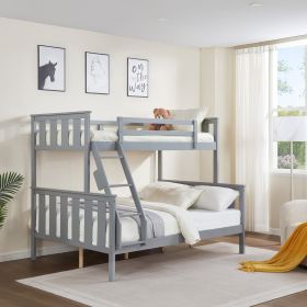 Twin over Full Bunk Bed with Flexible Ladder,Kids Solid Wood Bed Frame,Strong Wooden Slats, Non-Toxic Finishes, No Box Spring Needed,Gray