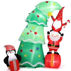 6 FT Lighted Christmas Inflatable Decoration, Inflatable Christmas Tree With Elf And Santa Claus, Funny Blow Up Yard Decorations With Built-in LED Lig