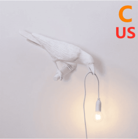 Creative Auspicious Bird Resin Wall Lamp Decoration (Option: White-C-US)