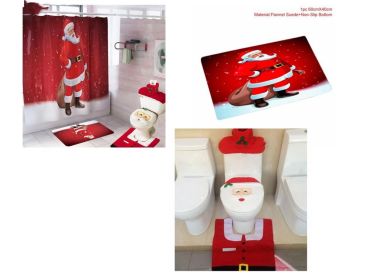 Merry Christmas Bathroom Curtain Santa Claus Toilet Seat Christmas Decorations (Option: Christmas set)