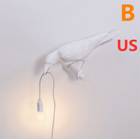 Creative Auspicious Bird Resin Wall Lamp Decoration (Option: White-B-US)
