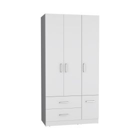 Sebree Armoire Wardrove 71", 4 Doors, Hanging Rod, 3 Cabinets, 6 Shelves (Color: White)