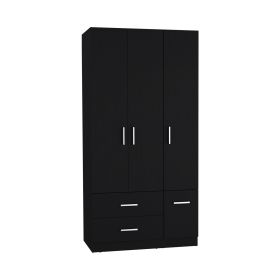 Sebree Armoire Wardrove 71", 4 Doors, Hanging Rod, 3 Cabinets, 6 Shelves (Color: Black)