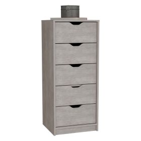 Houma Five Drawers Narrow Dresser, Slim Storage Chest of Drawers (Color: Concrete Gray)