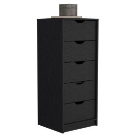 Houma Five Drawers Narrow Dresser, Slim Storage Chest of Drawers (Color: Black)