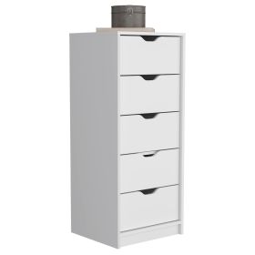 Houma Five Drawers Narrow Dresser, Slim Storage Chest of Drawers (Color: White)