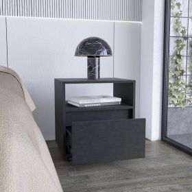 Wasilla Nightstand with Open Shelf, One Drawer and Casters (Color: Black)