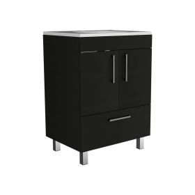 Essential Single Bathroom Vanity, One Draw, Double Door Cabinet (Color: Black)