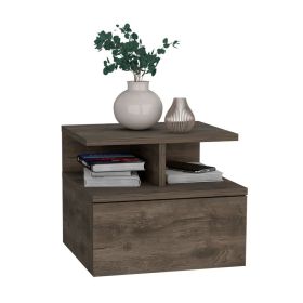 Seward Floating Nightstand, Wall Mounted with Single Drawer and Two-Tier Shelf (Color: Dark Walnut)