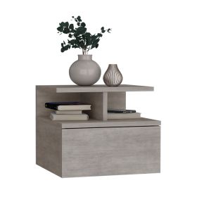 Seward Floating Nightstand, Wall Mounted with Single Drawer and Two-Tier Shelf (Color: Concrete Gray)