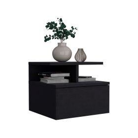 Seward Floating Nightstand, Wall Mounted with Single Drawer and Two-Tier Shelf (Color: Black)