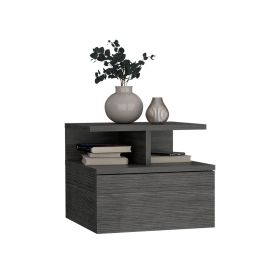 Seward Floating Nightstand, Wall Mounted with Single Drawer and Two-Tier Shelf (Color: Smokey Oak)