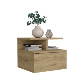 Seward Floating Nightstand, Wall Mounted with Single Drawer and Two-Tier Shelf (Color: Macadamia)