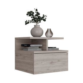 Seward Floating Nightstand, Wall Mounted with Single Drawer and Two-Tier Shelf (Color: Light Gray)