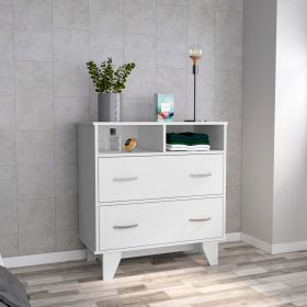 Stamford Two Drawer Dresser, Four Legs, Two Open Shelves, Superior Top (Color: White)