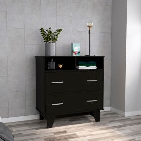 Stamford Two Drawer Dresser, Four Legs, Two Open Shelves, Superior Top (Color: Black)