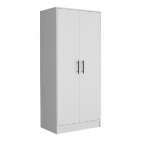 Darwin Armoire, Double Door Cabinets, Metal Rod, Metal Handle, Two Shelves, One Drawer (Color: White)