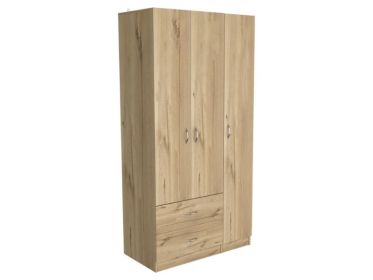 Bosko Three Doors Armoire, Two Drawers, Metal Rod (Color: Light Oak / Black)