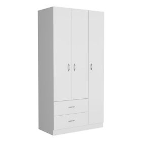 Bosko Three Doors Armoire, Two Drawers, Metal Rod (Color: White)