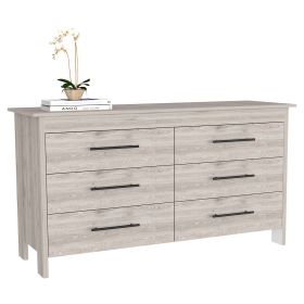 Paris Six Drawer Double Dresser, Four Legs, Superior Top (Color: Light Gray / White)