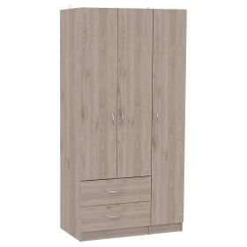 Bosko Three Doors Armoire, Two Drawers, Metal Rod (Color: Light Gray)