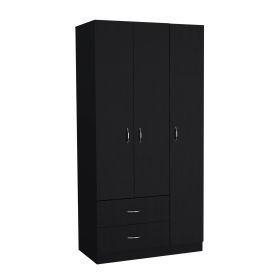 Bosko Three Doors Armoire, Two Drawers, Metal Rod (Color: Black)