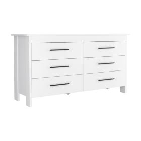 Paris Six Drawer Double Dresser, Four Legs, Superior Top (Color: White)
