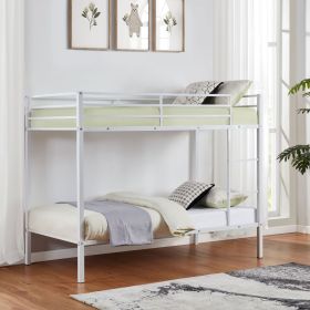 Metal Bunk Bed Twin Over Twin, Low Profile Bunk Bed Frame withBuilt-in Ladder, High Guardrail and Metal Slats (Main Material: Iron, Main Color: White)