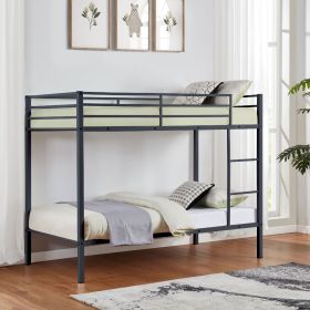 Metal Bunk Bed Twin Over Twin, Low Profile Bunk Bed Frame withBuilt-in Ladder, High Guardrail and Metal Slats (Main Material: Iron, Main Color: Black)