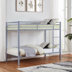 Metal Bunk Bed Twin Over Twin, Low Profile Bunk Bed Frame withBuilt-in Ladder, High Guardrail and Metal Slats (Main Material: Iron, Main Color: Gray)