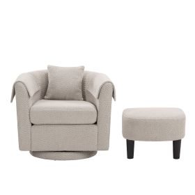 Swivel Accent Chair with Ottoman Set, Modern Chenille Barrel Armchair with Removable Back Pillow & 2 Armrest Covers for Living Room, Bedroom, Off (Main Material: Chenille, Main Color: Gray)